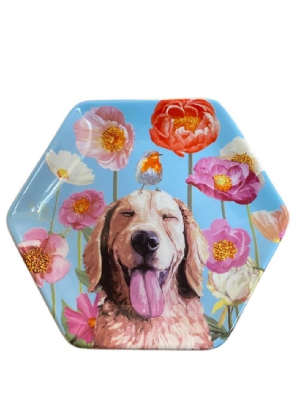 Green Box Art + Culture Happy Dog By Cathy Walters Hexagon Mini Plate